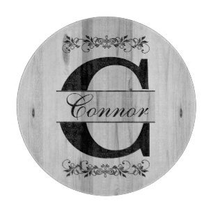 Monogram Grey Faux Butcher Block Wood DIY Text Cutting Board