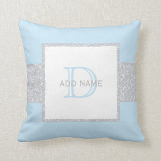 Monogram Grey Faux Glitter Blue Baby Boy Pillow