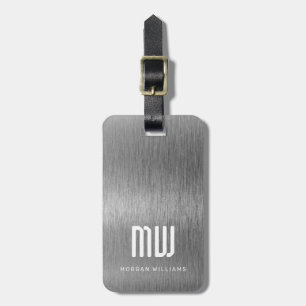 Monogram Grey Faux Metal Steel Foil Luggage Tag