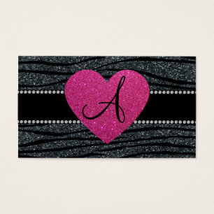 Monogram Grey glitter zebra stripes pink heart
