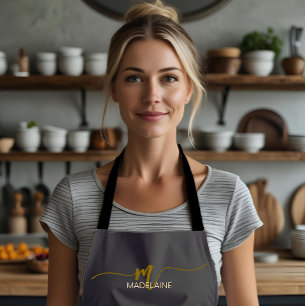 Monogram Grey Gold Colour Personal  Apron