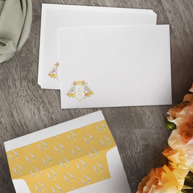 Monogram grey horses and roses wedding  envelope (Creator Uploaded)