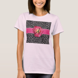Monogram grey leopard print pink rose T-Shirt