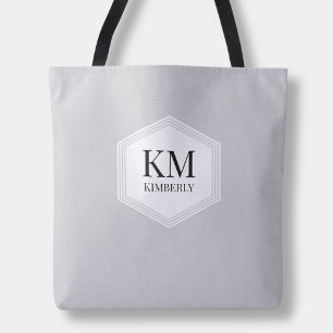 Monogram Grey Modern Elegant Simple Custom Name Tote Bag