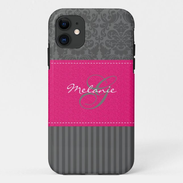 Monogram Grey Pink Damask Stripe iPhone 5 Case (Back)