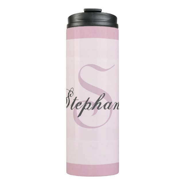 Monogram Grey Pink Trendy Elegant Girly Modern Thermal Tumbler (Front)