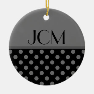 Monogram Grey Polka Dots on Black Ceramic Tree Decoration