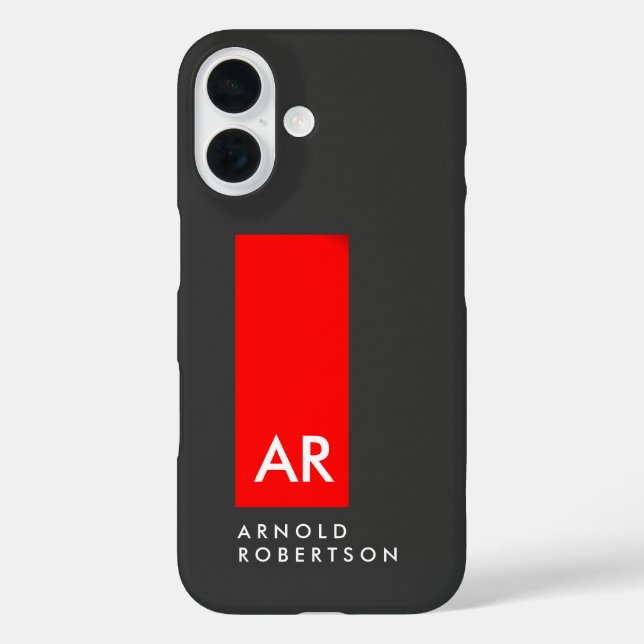 Monogram Grey Red Modern Add Replace Name Initials Case-Mate iPhone Case (Back)