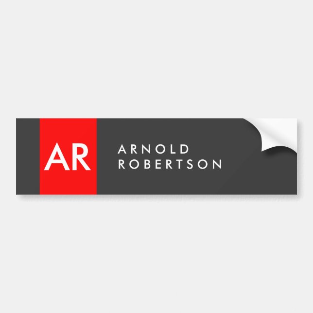 Monogram Grey Red Modern Minimalist Bumper Sticker (Front)