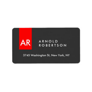 Monogram Grey Red Modern Minimalist Label