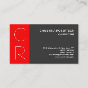 Monogram Grey Red Stripe Business Card