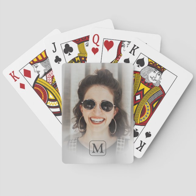 Monogram Grey Silver Photo Keepsake Playing Cards (Back)