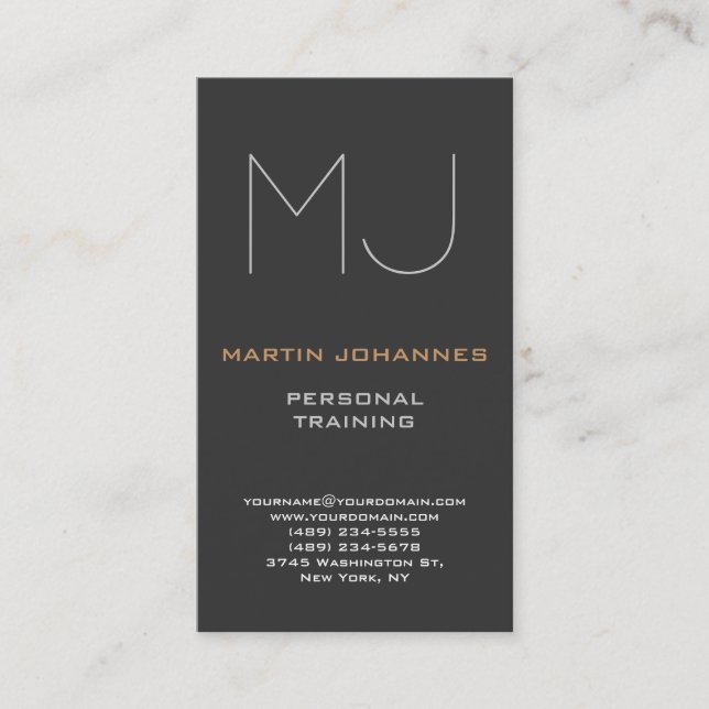 Monogram Grey Sport Personal Trainer Business Card (Front)