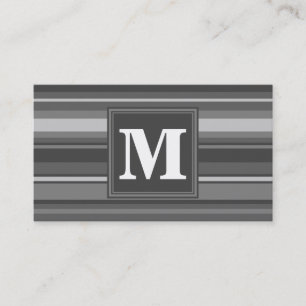 Monogram grey stripes business card