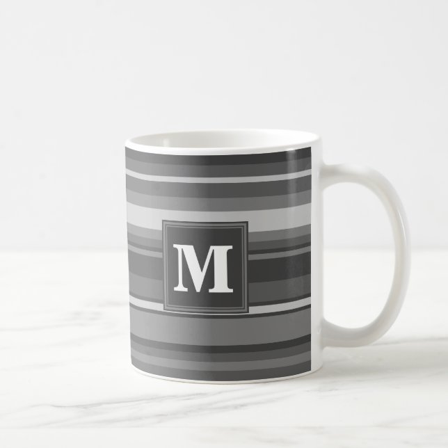 Monogram grey stripes coffee mug (Right)