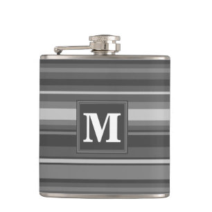 Monogram grey stripes hip flask