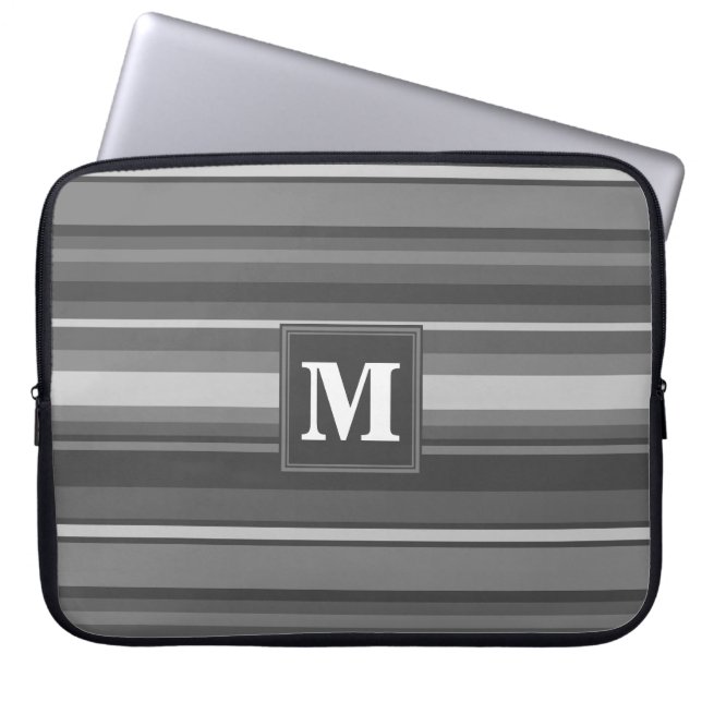 Monogram grey stripes laptop sleeve (Front)