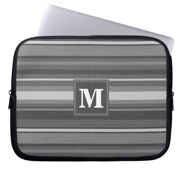 Monogram grey stripes laptop sleeve (Front)