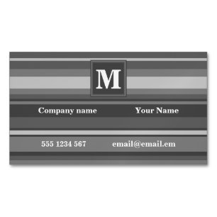 Monogram grey stripes magnetic business card