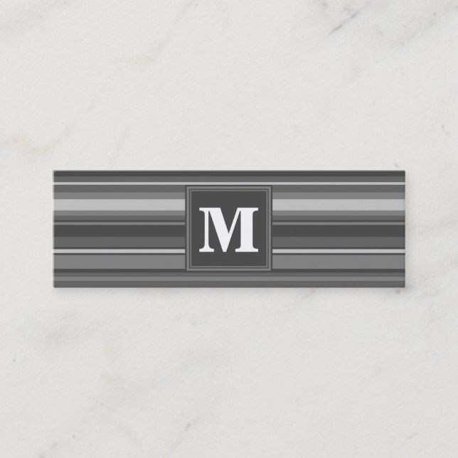 Monogram grey stripes mini business card (Front)