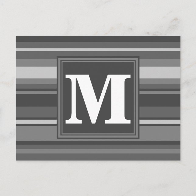 Monogram grey stripes postcard (Front)