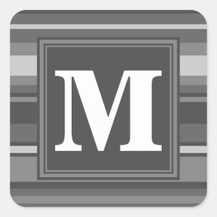 Monogram grey stripes square sticker
