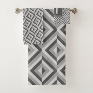 Monogram Grey Three-Tone Diamond Pattern Bath Towel Set