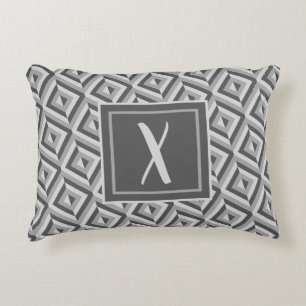 Monogram Grey Three-Tone Diamond Pattern Decorative Cushion