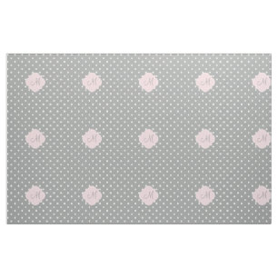 Monogram Grey, White and Pastel Pink Polka Dot Fabric