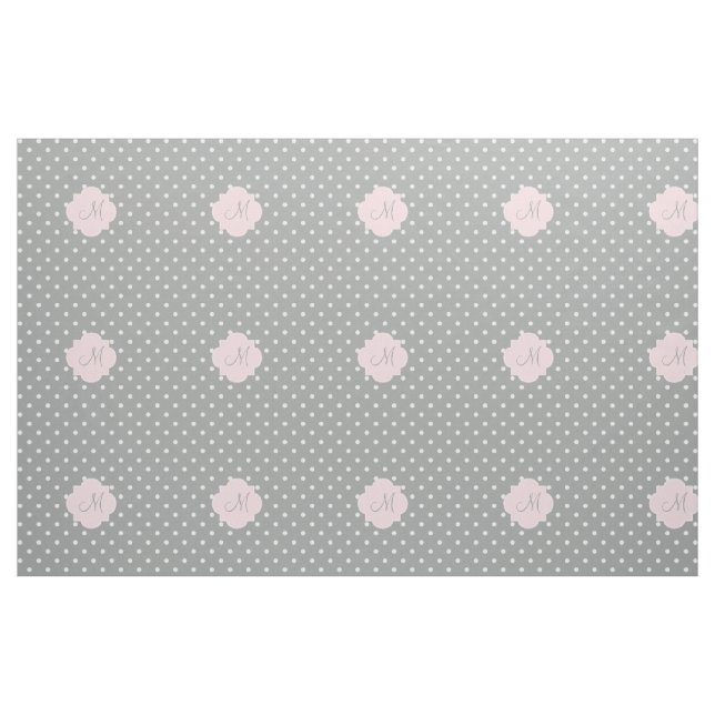 Monogram Grey, White and Pastel Pink Polka Dot Fabric (Yard)