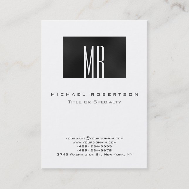 Monogram Grey White Chubby Business Card (Front)