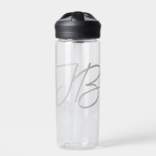 Monogram Grey White Plain Calligraphy Script Water Bottle
