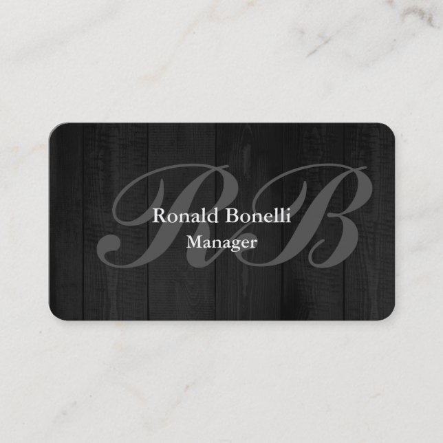 Monogram Grey Wood Monogram Manager Minimalist Business Card (Front)