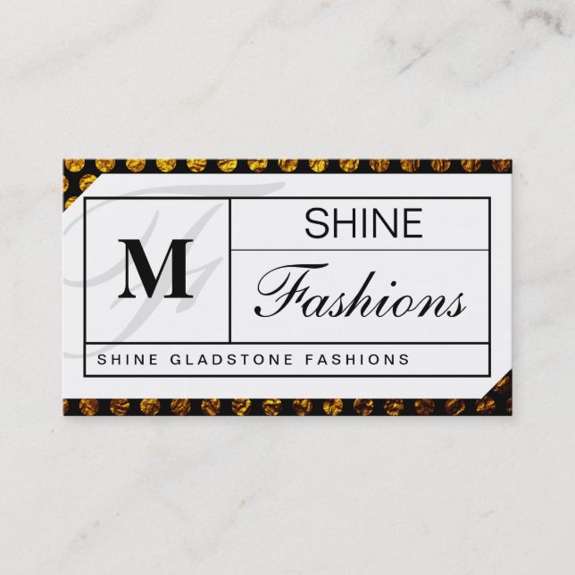 Monogram Grid (gold flake polka dots) Business Card (Front)