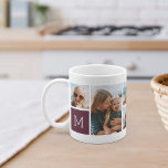 Monogram Grid Photo Collage Coffee Mug<br><div class="desc">This simple personalised photo mug design puts 6 of your favourite snaps front and centre,  along with a single initial monogram on each side. Customise with six square photos of friends,  kids,  grandchildren,  pets,  or your favourite places,  with your initial in white lettering on a burgundy plum square.</div>