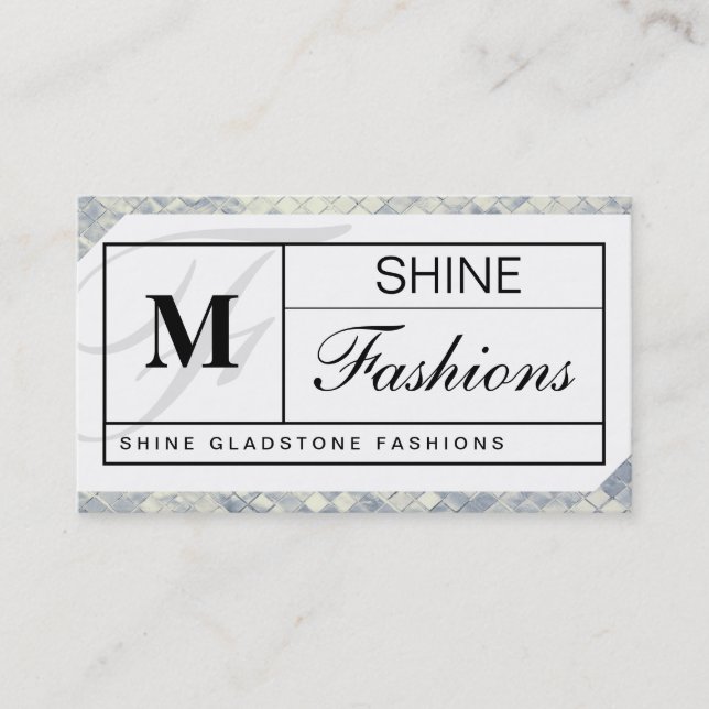 Monogram Grid Silver Tiles Business Card (Front)