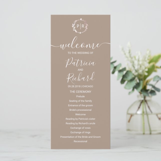 Monogram Grullo Wedding Program Programme (Standing Front)