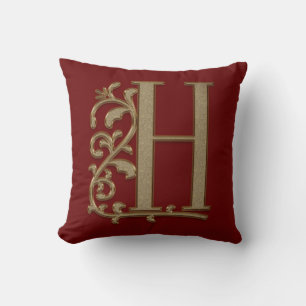 Monogram H Burgundy Red Family Wedding, Birthday Cushion