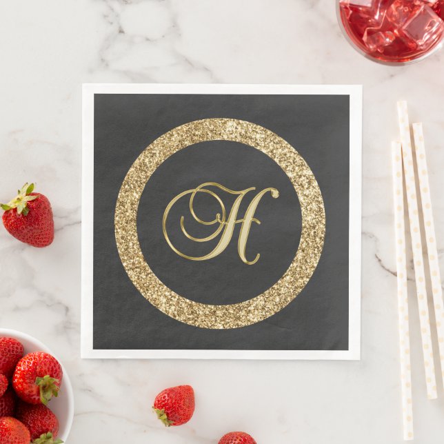 Monogram H, elegant golden script Napkin (Insitu)