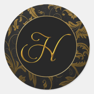 Monogram H Gold and Black Damask Wedding Seal