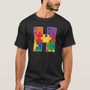 Monogram H in Multi Color Puzzle Pieces T-Shirt