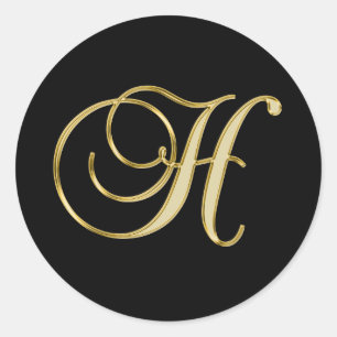 Monogram H in ornate gold Classic Round Sticker