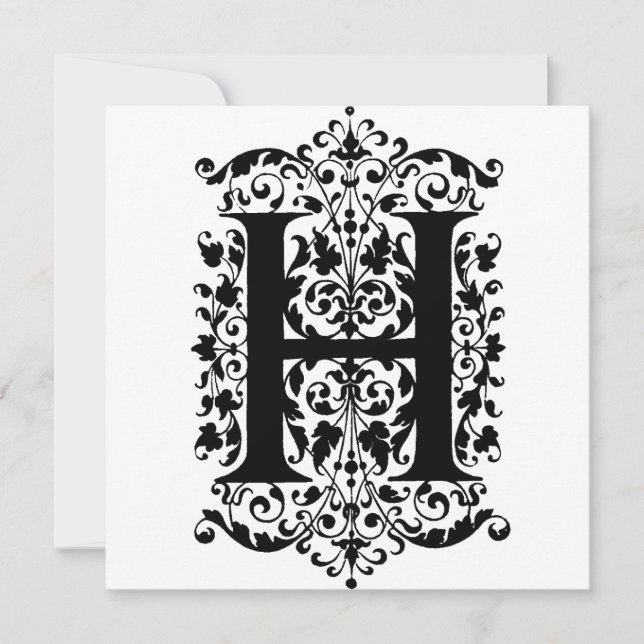 Monogram H Initial Black and White Floral Pattern (Front)