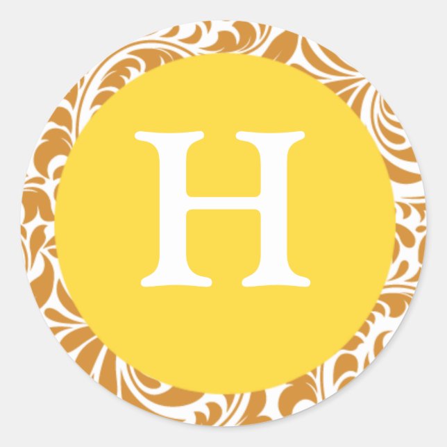 Monogram H Latte Colour Yellow Customisable Weddin Classic Round Sticker (Front)