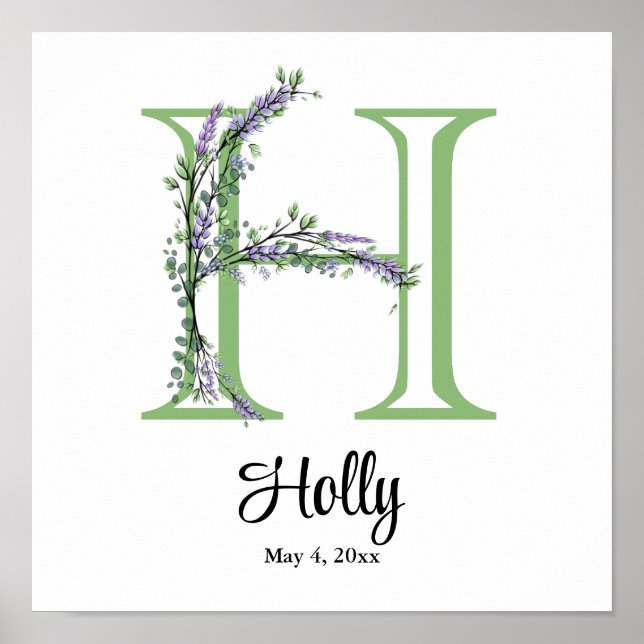 Monogram H Lavender Eucalyptus nursery  Poster (Front)