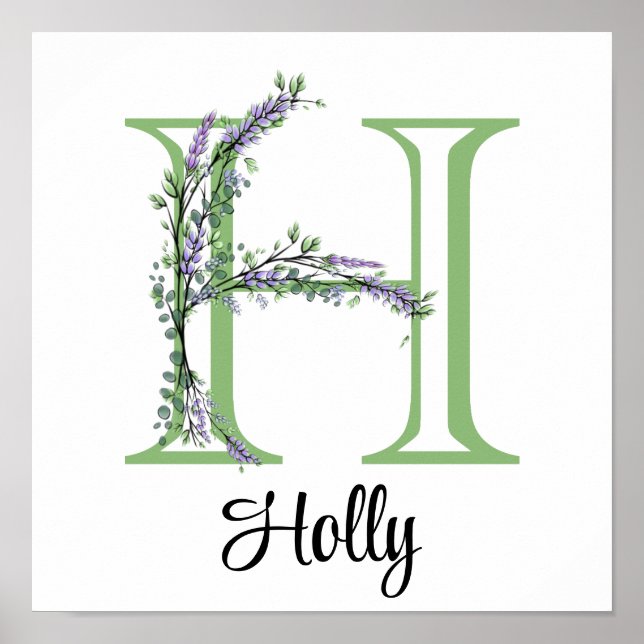 Monogram H Lavender Eucalyptus nursery  Poster (Front)