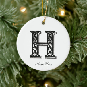 Monogram H, Letter H, Alphabet H, Initial H Ceramic Tree Decoration