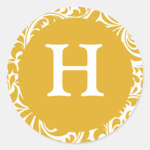 Monogram H Mustard Colour Personalizable Invitatio Classic Round Sticker