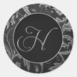 Monogram H Silver and Black Damask Wedding Seal
