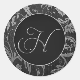 Monogram H Silver and Black Damask Wedding Seal